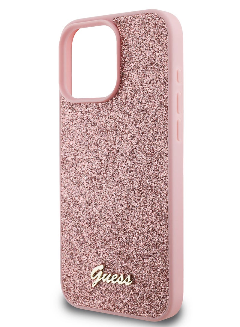 GUESS iPhone 16 Pro Case  Fixed Glitter Hard back cover / Drop protection / Slim Profile / Easy Snap-On- Pink - Image 4