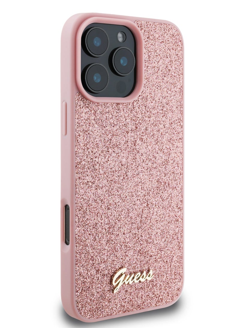 GUESS iPhone 16 Pro Case  Fixed Glitter Hard back cover / Drop protection / Slim Profile / Easy Snap-On- Pink - Image 5