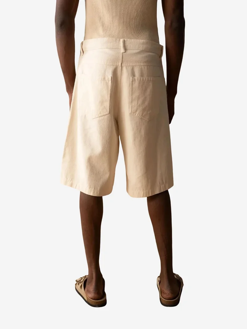 Giesto Beige Natural GIESTO Embroidered Gabardine Shorts for Men | Best Price UAE