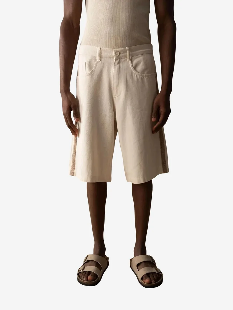 Giesto Beige Natural GIESTO Embroidered Gabardine Shorts for Men | Best Price UAE