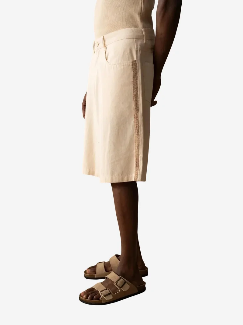 Giesto Beige Natural GIESTO Embroidered Gabardine Shorts for Men | Best Price UAE