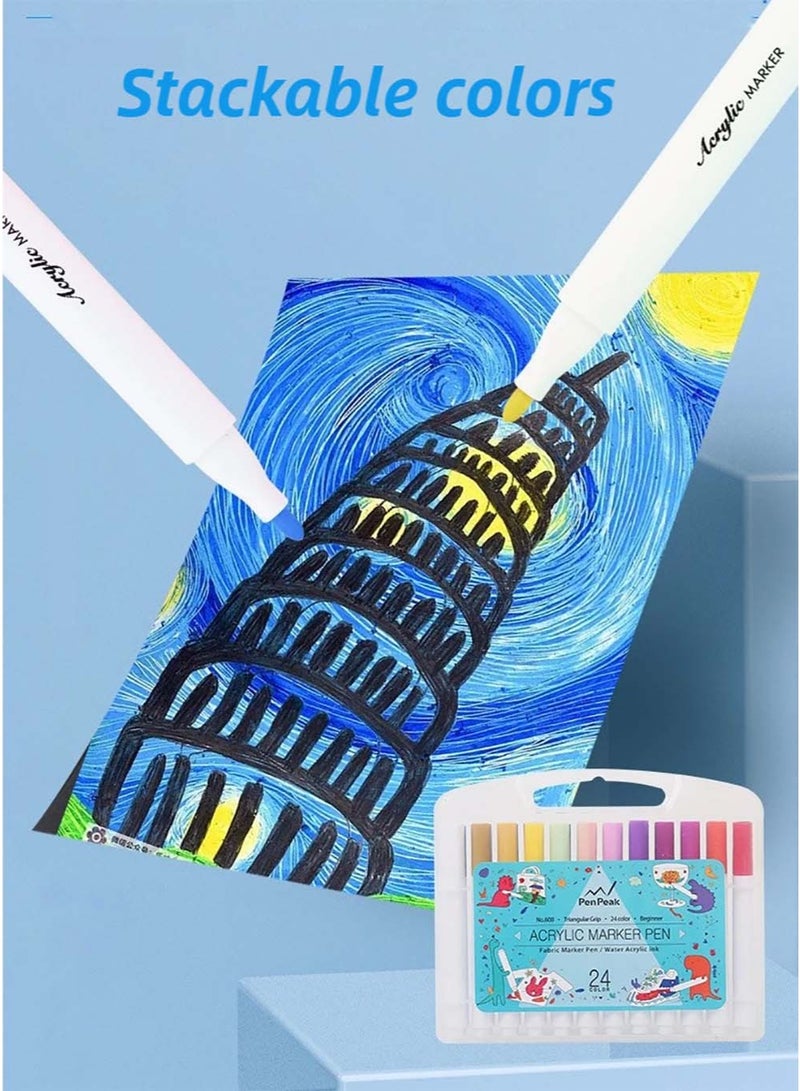 ZEPONOVA 24-Color Acrylic Markers Set with Ergonomic Triangular Grip Marker Pen - Beginner Friendly and DIY Art Markers for Kids and Adults - Image 4