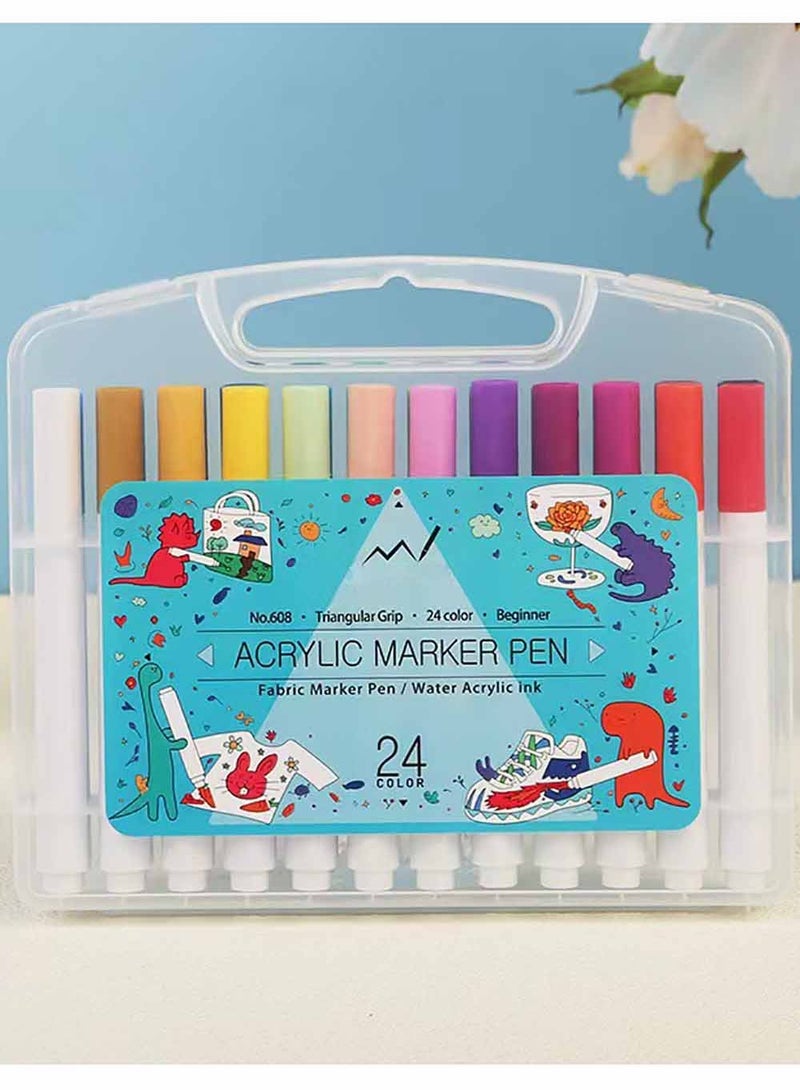 ZEPONOVA 24-Color Acrylic Markers Set with Ergonomic Triangular Grip Marker Pen - Beginner Friendly and DIY Art Markers for Kids and Adults - Image 1