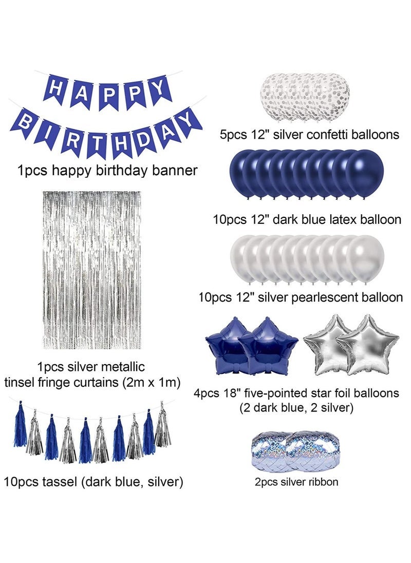 بيبي لاند مجموعة بالونات زينة حفلة عيد ميلاد ، بالونات لافتة عيد ميلاد سعيد وبالونات نجمة رقائق معدنية هامشية ، بالونات قصاصات ورق كاملة ، طقم زينة عيد ميلاد (أزرق / شظية) - Image 2