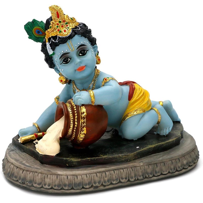 alikiki Indian God Baby Krishna Statue - 6.6" L Hindu God Krishna Idol for Car Dashboard Decor,Small Makhan Chor Figurine Murti Diwali Gifts Indian Wedding Gifts Baby Shower Return Gift - Image 1