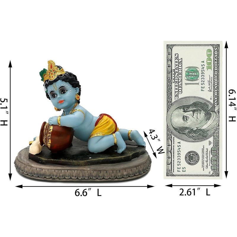 alikiki Indian God Baby Krishna Statue - 6.6" L Hindu God Krishna Idol for Car Dashboard Decor,Small Makhan Chor Figurine Murti Diwali Gifts Indian Wedding Gifts Baby Shower Return Gift - Image 3