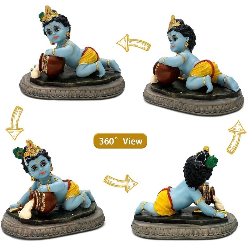 alikiki Indian God Baby Krishna Statue - 6.6" L Hindu God Krishna Idol for Car Dashboard Decor,Small Makhan Chor Figurine Murti Diwali Gifts Indian Wedding Gifts Baby Shower Return Gift - Image 2
