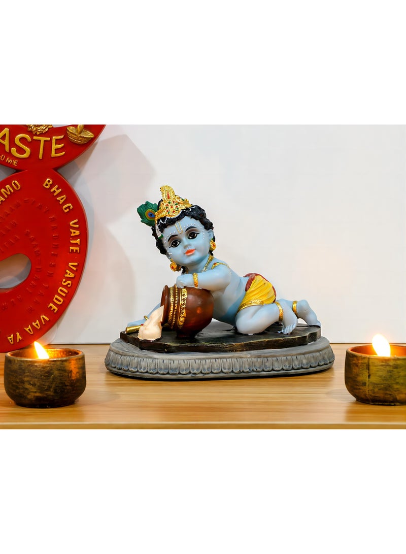 alikiki Indian God Baby Krishna Statue - 6.6" L Hindu God Krishna Idol for Car Dashboard Decor,Small Makhan Chor Figurine Murti Diwali Gifts Indian Wedding Gifts Baby Shower Return Gift - Image 4