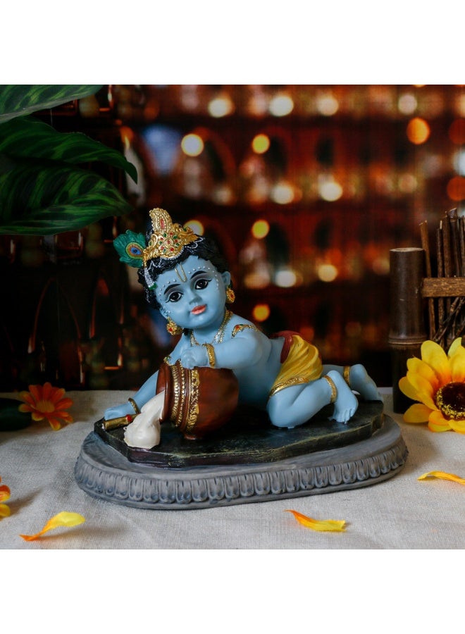alikiki Indian God Baby Krishna Statue - 6.6" L Hindu God Krishna Idol for Car Dashboard Decor,Small Makhan Chor Figurine Murti Diwali Gifts Indian Wedding Gifts Baby Shower Return Gift - Image 5