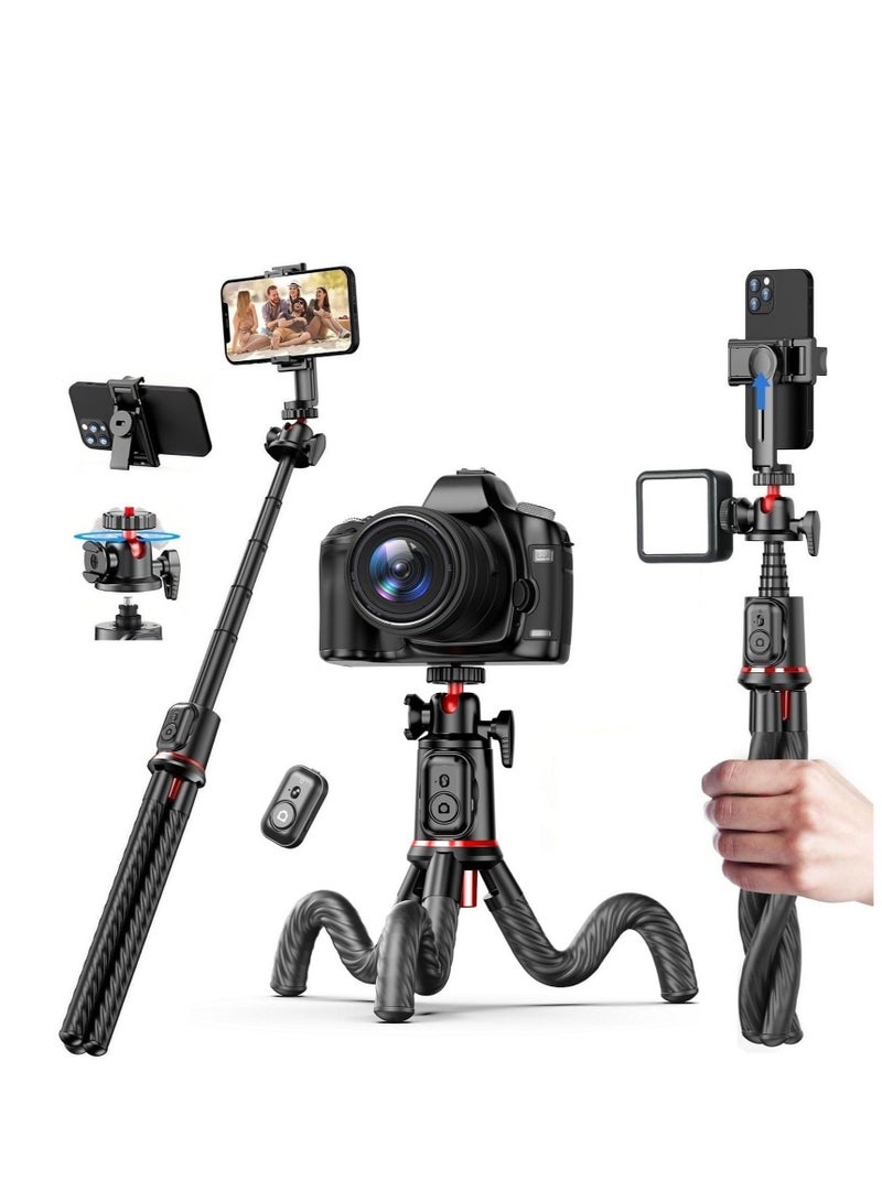 Phone Tripod Selfie Stick, Mini Camera Tripod Phone Holder, with Cold Shoe Mount Travel Tripod and Remote Shutter Control, for iPhone Samsung Camera Stand Video Recording Vlog - Image 1