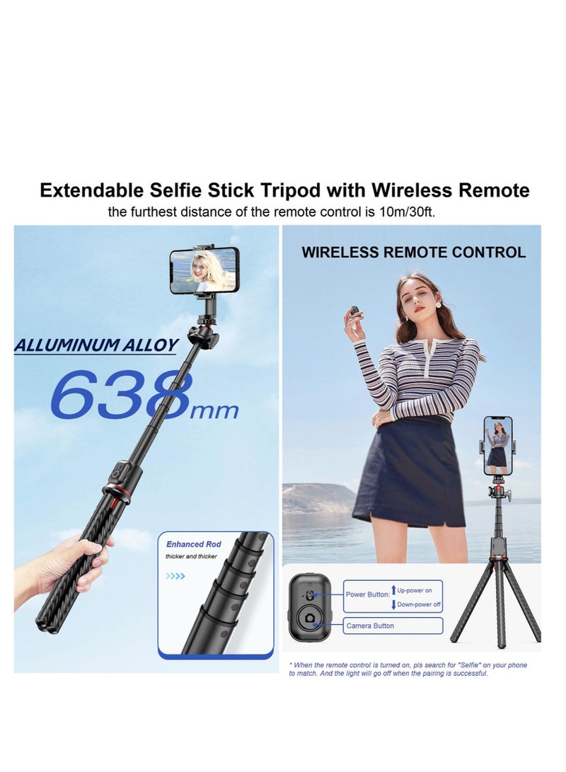 Phone Tripod Selfie Stick, Mini Camera Tripod Phone Holder, with Cold Shoe Mount Travel Tripod and Remote Shutter Control, for iPhone Samsung Camera Stand Video Recording Vlog - Image 5