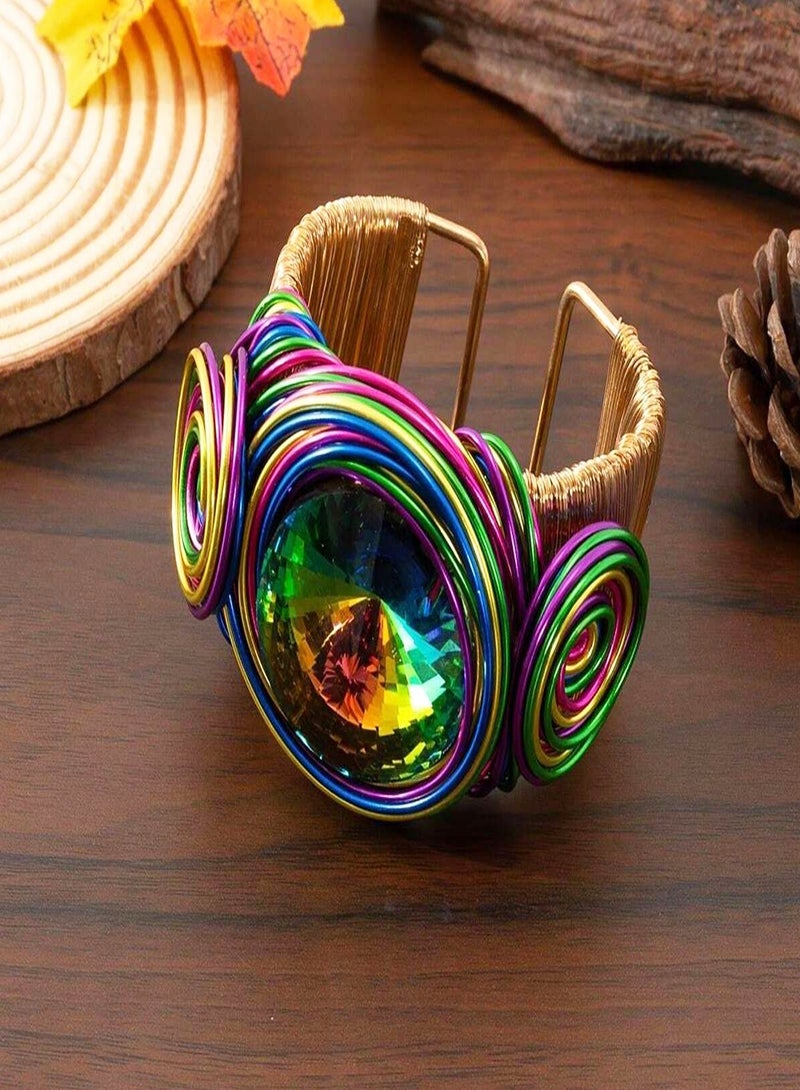 Bracelets For Women Colorful Wire Wide Sparkly Rhinestone Bangle Fashion Clothes Jewelry  - Image 5