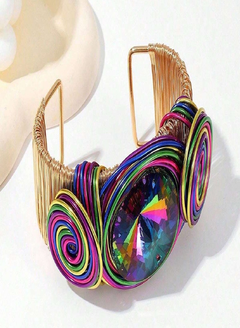 Bracelets For Women Colorful Wire Wide Sparkly Rhinestone Bangle Fashion Clothes Jewelry  - Image 3