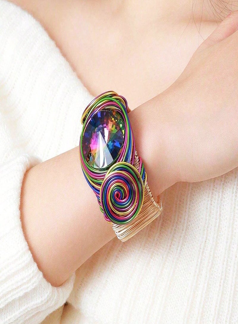 Bracelets For Women Colorful Wire Wide Sparkly Rhinestone Bangle Fashion Clothes Jewelry  - Image 2