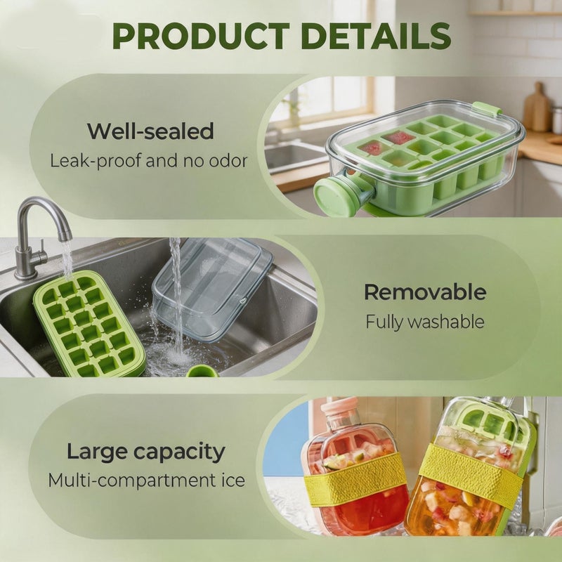 2-in-1 Ice Cube Tray Water Bottle with Straw, Easy Press Vertical Ice Maker, Leak Proof Lid, for Travel, Gym and Home Use (White, 800) - Image 3