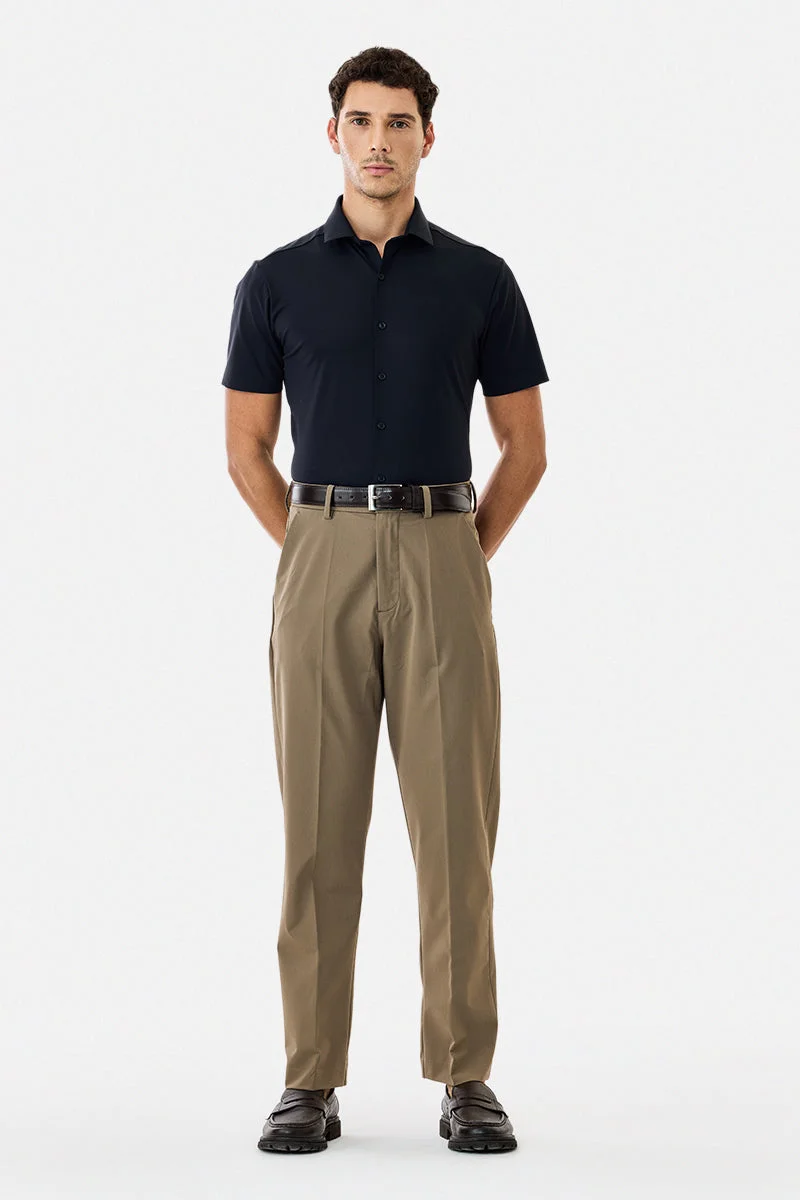 SNITCH Brown Solid Relaxed Formal Trousers