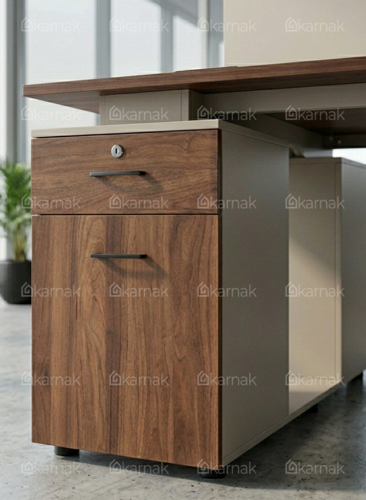 Karnak Aevar 2 Person Office Workstation Desk with Privacy Screen & Storage Drawers Computer Table for Office & Home (Walnut Khaki) - Image 5
