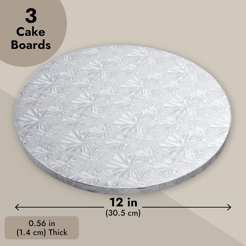 Juvale 3 Pack Silver Foil Corrugated 12 Inch Cake Boards Set for Weddings Baking Dessert Decorating Supplies Sturdy Base for MultiLayer Cakes and Treats - Image 3