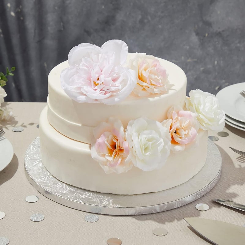 Juvale 3 Pack Silver Foil Corrugated 12 Inch Cake Boards Set for Weddings Baking Dessert Decorating Supplies Sturdy Base for MultiLayer Cakes and Treats - Image 2