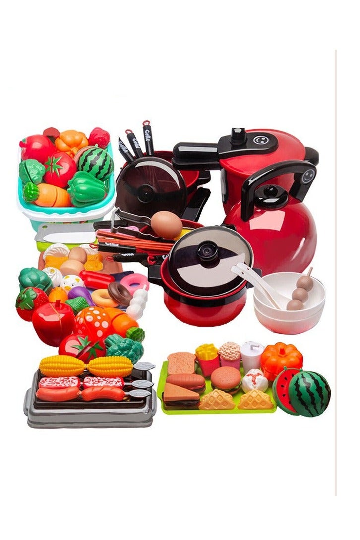 DURKU Kids Pretend Play Kitchen Toy Set with 74 Pieces - Cutting and Cooking Food, Fruits, Vegetables, Utensils - Educational Gift for Toddlers and Children for Basic Skills Development Early Age Learning - Image 1