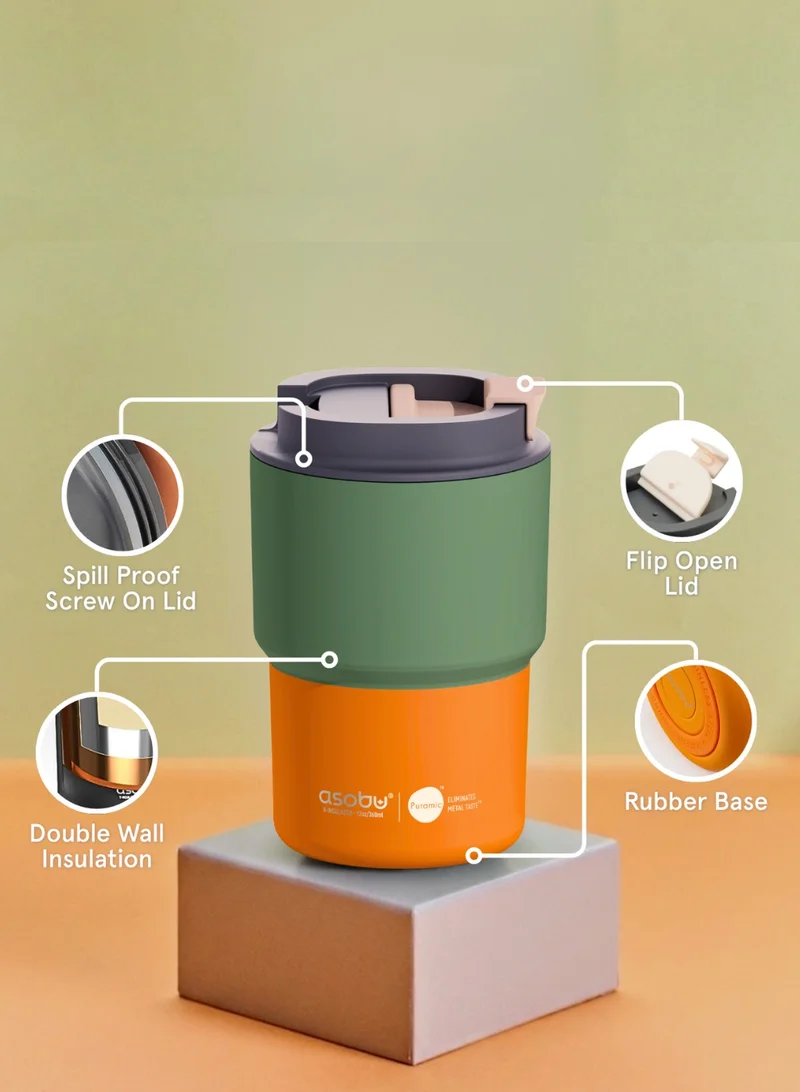 Asobu Coffee Express Travel Mug 350ml – Stainless Steel Coffee Cup with Ceramic Inner Coating, Double Wall Copper Insulation, Vacuum Insulated Mug for Hot & Cold Drinks