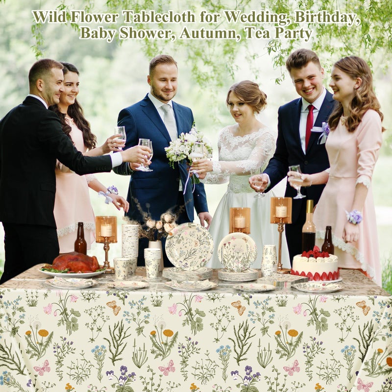 Layhit لائحة 202 قطعة لوازم تزيين حفلات الزهور أطباق ورقية من الزهور مناديل أكواب فراشة غطاء طاولة زهور برية لربيع صيف عيد ميلاد زفاف حفلة (أخضر أعشاب) - Image 5