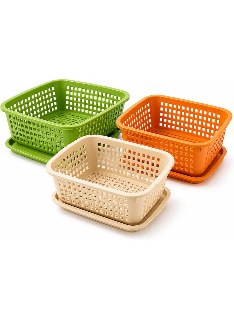 Plastic Vegetable Washing Basket with Drain Tray Set of 3, Rectangular Kitchen Colander & Strainer Set - Image 4