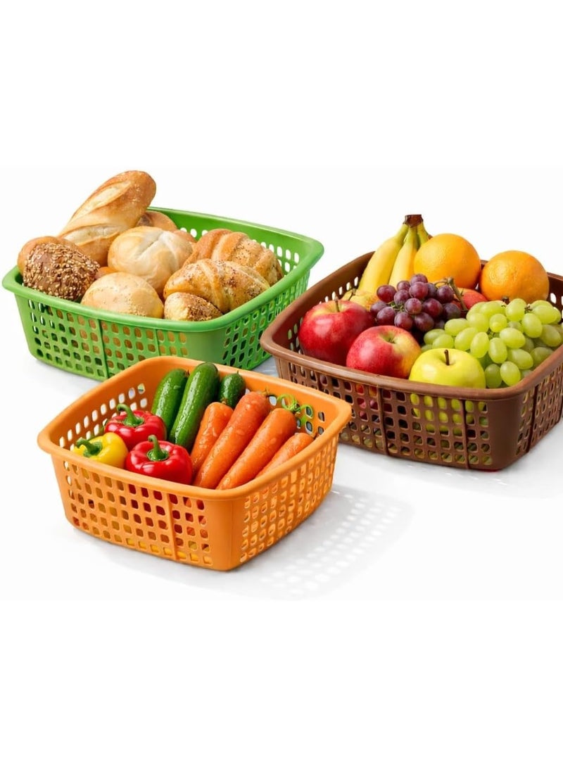 Plastic Vegetable Washing Basket with Drain Tray Set of 3, Rectangular Kitchen Colander & Strainer Set - Image 2
