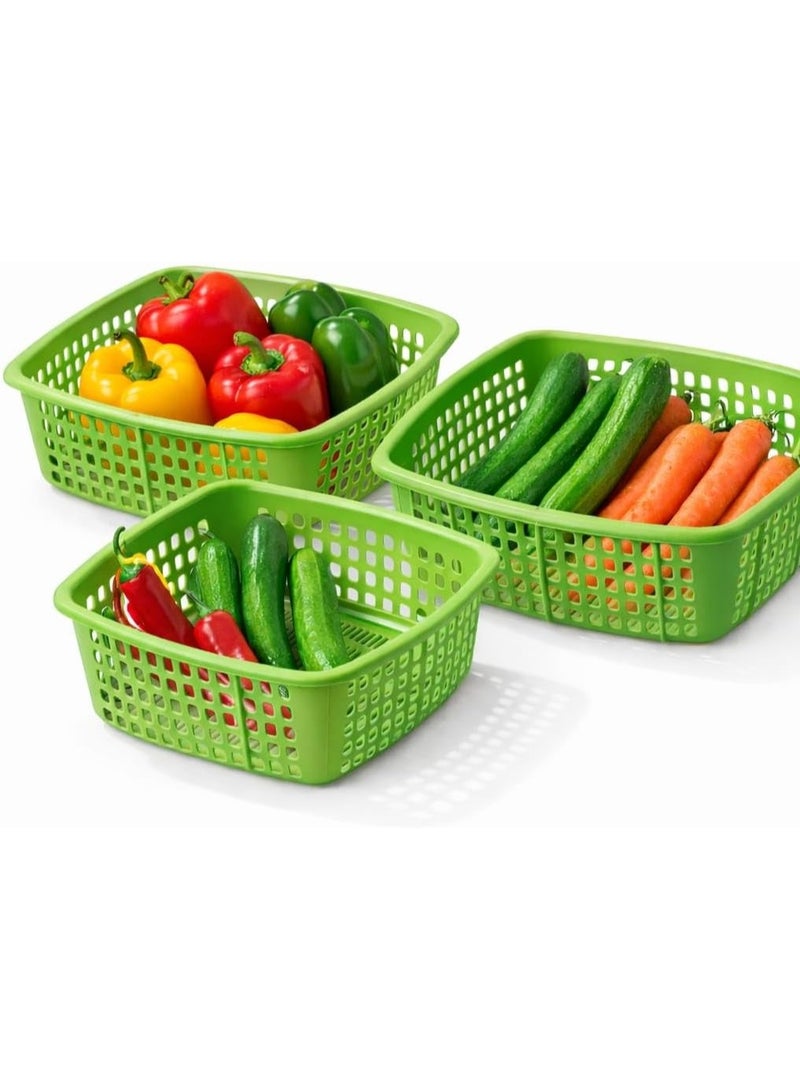 Plastic Vegetable Washing Basket with Drain Tray Set of 3, Rectangular Kitchen Colander & Strainer Set - Image 1