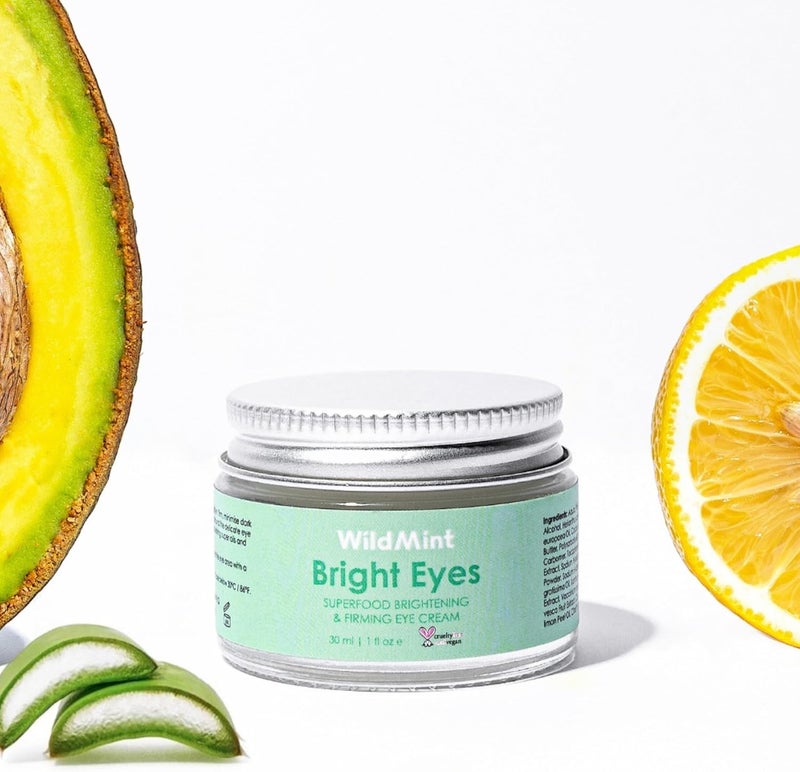 WildMint Bright Eyes Cream with Hyaluronic Acid Brightening Firming Eye Cream for Sensitive Dry Mature Skin Reduces Dark Circles Puffiness UK Made Vegan CrueltyFree Skincare 30ml
