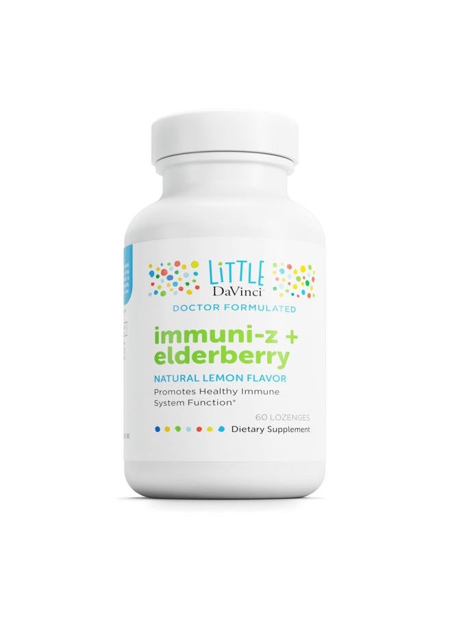 Davinci Little Immuni-z + Elderberry - Kids Zinc Lozenge to Support Immune Health, Healthy Lungs and Throat Tissue* - with Vitamin D3, Zinc, Elderberry and More - Lemon Flavor - 60 Lozenges  - Image 1
