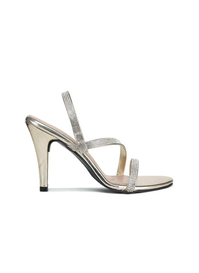 She Zone حذاء كعب مدبب بلون ذهبي للنساء - Image 4