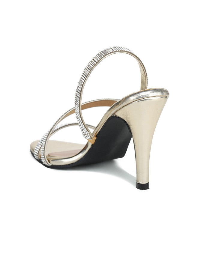 She Zone حذاء كعب مدبب بلون ذهبي للنساء - Image 3