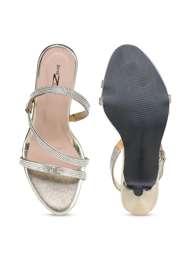 She Zone حذاء كعب مدبب بلون ذهبي للنساء - Image 5