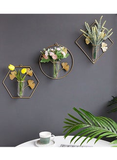 ZCM-HAPPY 3-piece Wall Mounted Dried Flower Vase With Square Metal Bracket Home Living Room Background Wall Decoration Pendant  - Image 3
