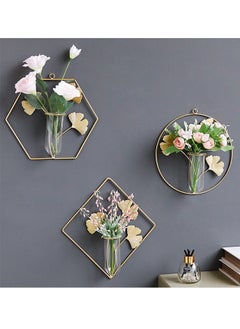 ZCM-HAPPY 3-piece Wall Mounted Dried Flower Vase With Square Metal Bracket Home Living Room Background Wall Decoration Pendant  - Image 1