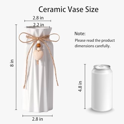 SVENJBB Elegant 8 Inch Ceramic Vase with Geometric Pattern, Decorative Vase with Jute Rope & Heart Charm for Home Décor, Table Centerpieces, and Gifts, Ideal for Living Room, Bedroom, and Office - Image 3