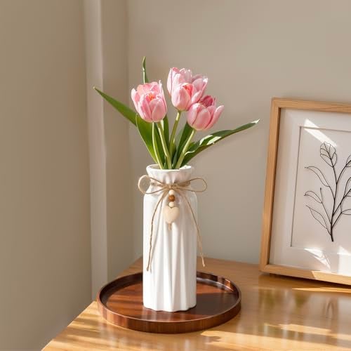SVENJBB Elegant 8 Inch Ceramic Vase with Geometric Pattern, Decorative Vase with Jute Rope & Heart Charm for Home Décor, Table Centerpieces, and Gifts, Ideal for Living Room, Bedroom, and Office - Image 5