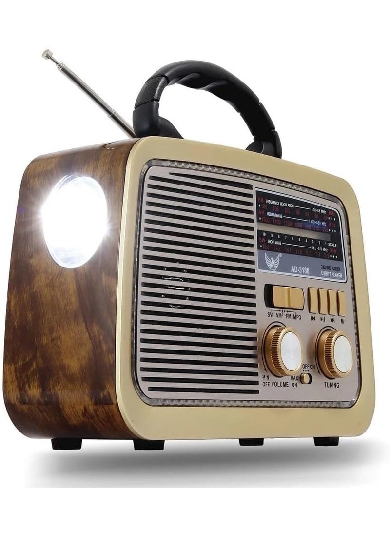 Denx DENX HIFI-Speaker with Solar Panels Radio With Bluetooth, Sd Card Slot, Usb And Aux Port, Radio FM - AM - SW Brown wood Bluetooth Portable Audio TF Card USB Flash disk Aux playback, DX2433  - Image 2
