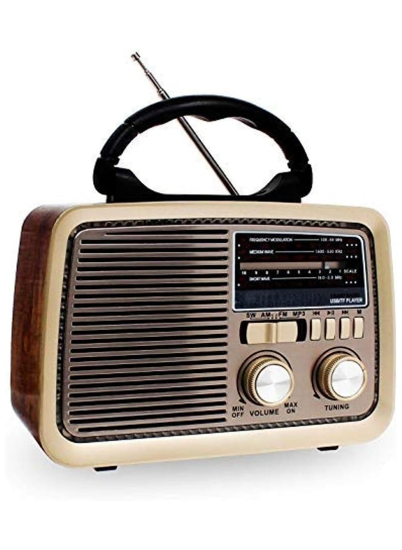 Denx DENX HIFI-Speaker with Solar Panels Radio With Bluetooth, Sd Card Slot, Usb And Aux Port, Radio FM - AM - SW Brown wood Bluetooth Portable Audio TF Card USB Flash disk Aux playback, DX2433  - Image 3