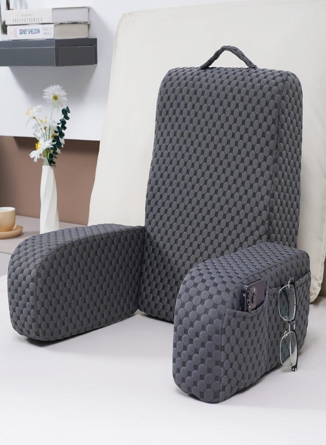 Bed Reading Pillow Back Support with Arms, Removable Pillowcase for Book Working Gaming Resting Watching TV, Gray/22in - Image 1