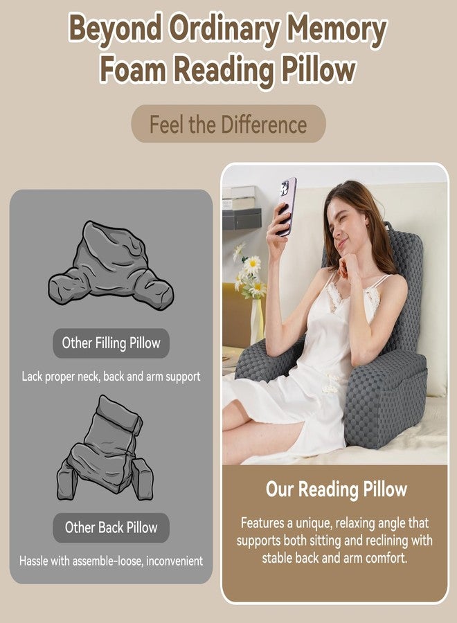 Bed Reading Pillow Back Support with Arms, Removable Pillowcase for Book Working Gaming Resting Watching TV, Gray/22in - Image 3
