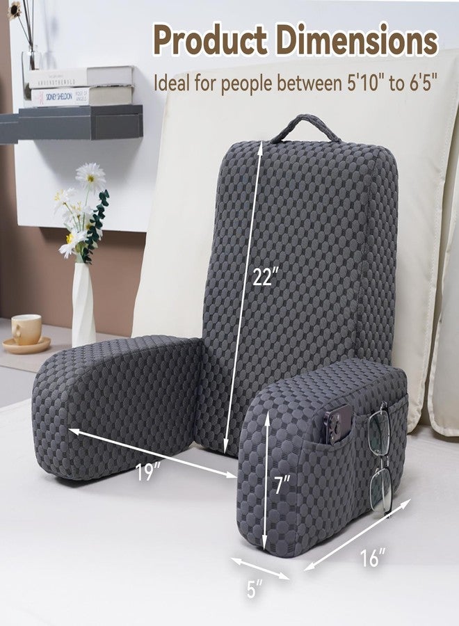 Bed Reading Pillow Back Support with Arms, Removable Pillowcase for Book Working Gaming Resting Watching TV, Gray/22in - Image 4