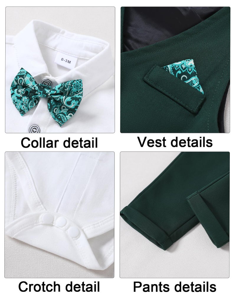 DISAUR First Christmas Church Outfit Baby Boy Wedding Outfit 3-6 Months Christmas Tree Green Baby Boy Suit - Image 4