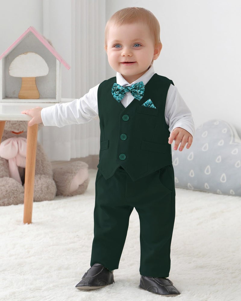 DISAUR First Christmas Church Outfit Baby Boy Wedding Outfit 3-6 Months Christmas Tree Green Baby Boy Suit - Image 2