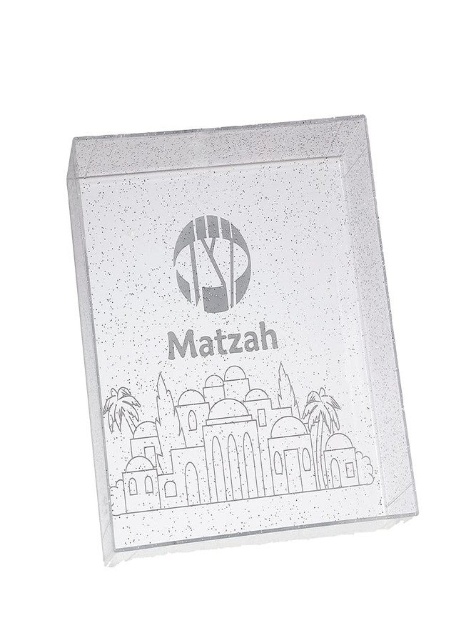 Rite Lite Square Clear Matzah Tray Jerusalem Design with Glitter - Passover Gifts, Passover Matzah Tray, Clear Matzah Tray, Transparent Matzah Tray, Jerusalem Matzah Tray for Passover - Image 1