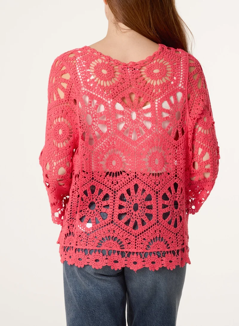 بلو فانيلا Long-Sleeved Crochet Cardigan