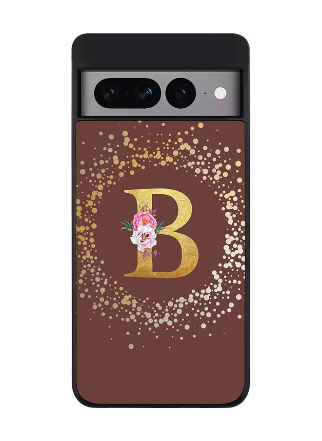 Stylizedd - Rugged Black edge case for Google Pixel 7 Pro Slim fit Soft Case Flexible Rubber Edges TPU Gel Thin Cover - Custom Monogram Initial Letter Floral Pattern Alphabet - B (Brown) - Image 1