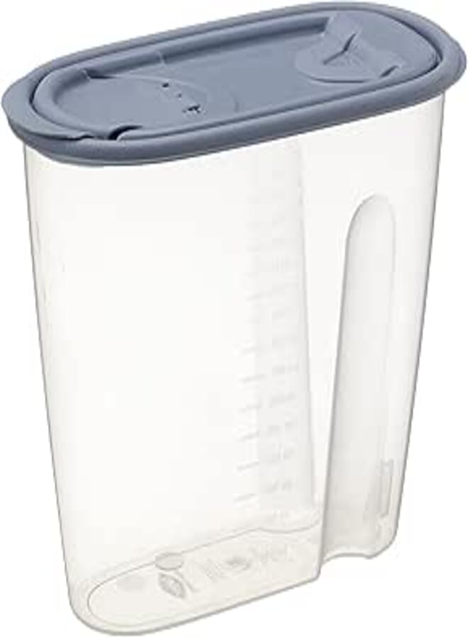 Bager Plastic Cereal Storage Box with Hole in Lid, 1.5 Liter - Clear and Blue