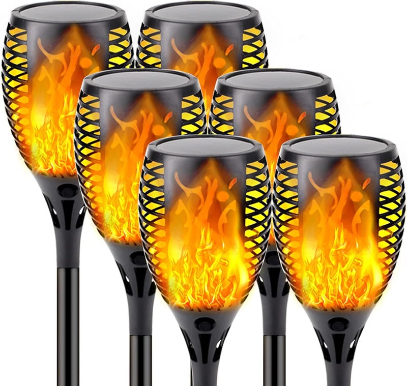 SANJICHA Upgraded 6 Pack Solar Flame Torch Lights with Flickering Flame for Outdoor Decoration - Image 1
